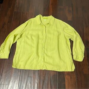 Sigrid Olsen Long Sleeve Button Up Women’s Size 2X Linen Plus Green